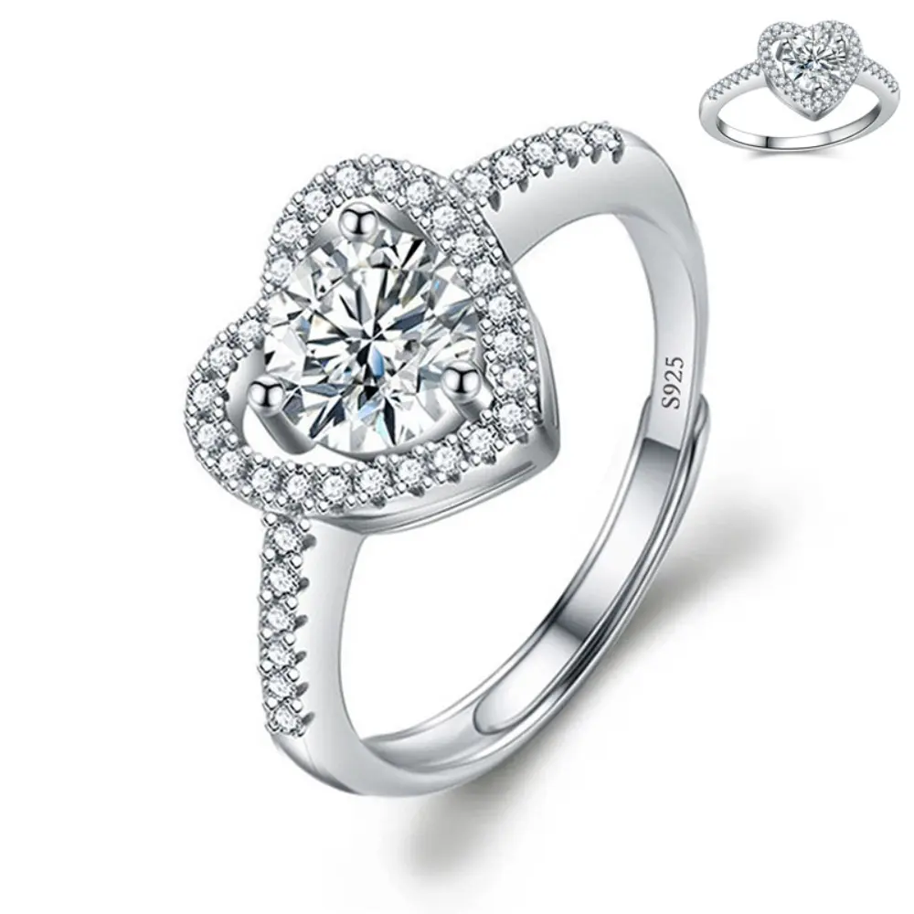 925Silver Moissanite Adjustable Engagement Ring, Promise Eternity Ring for Women,Wedding Rings,Jewelry Gift,Friendship Promise Fashion Jewelry Valentine Gifts for Women,valentines day 2026,accessories for women,valentines gifts for gf,gifts for women