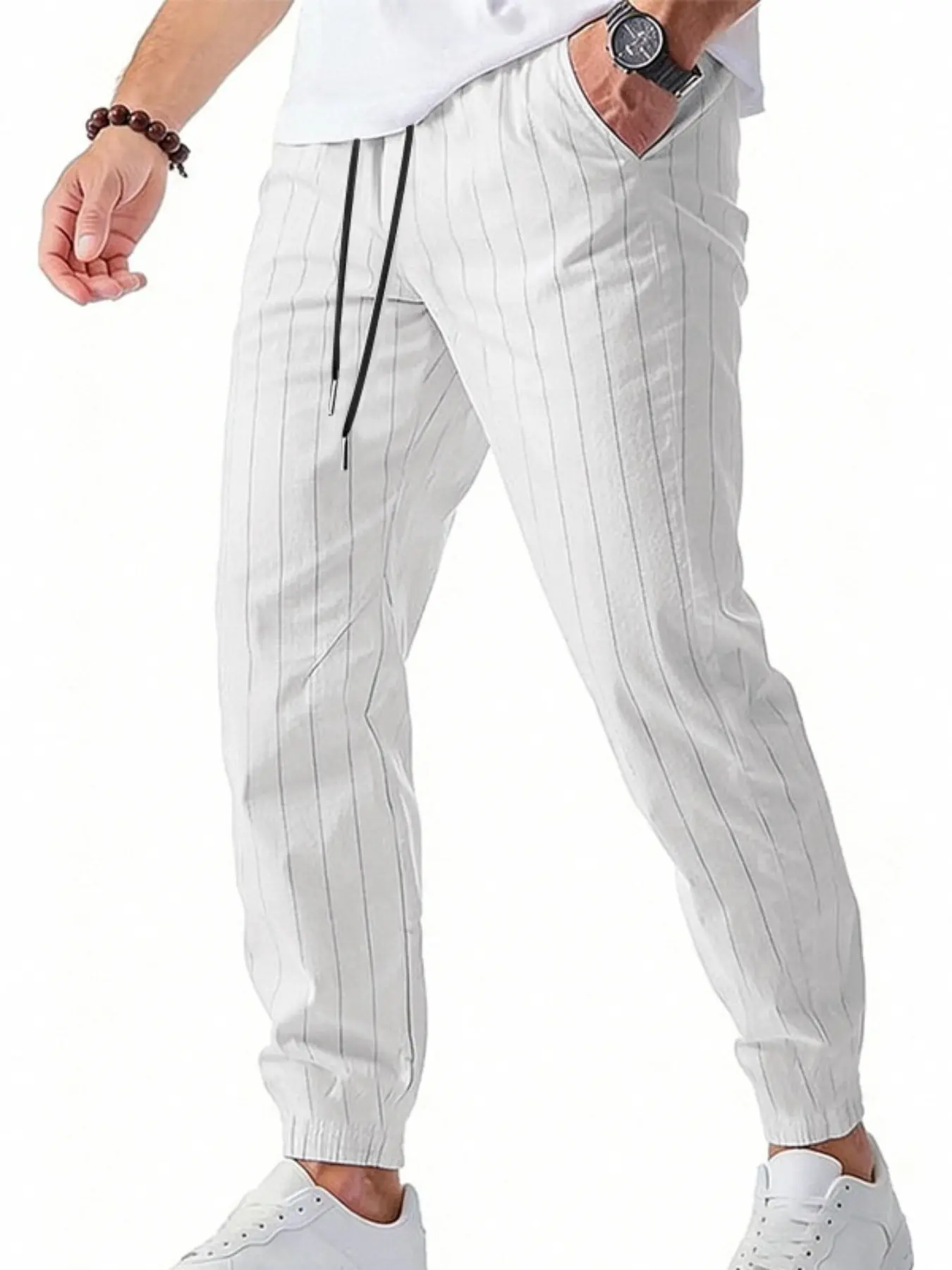 Men's All-Seasons Outfits Striped Linen Blend Jogger Pants, Elastic Waist with Drawstring, Casual Tapered Trousers, Casual Minimalist Trousers for Daily, Beach & Summer Wear, Multiple Colors, Casual Fashion Comfy