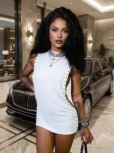 Summer Basic Sleeveless Hollow Out Mini Dress |Slim Fit Street Style Casual #SummerWomenswear#StreetStyleFashion #BasicDress #CasualWear