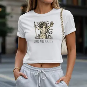 [SALE UP TO 50% + FREE SHIP] Girls Will Be Girls Crop Top, Medusa Head Shirt, Summer Baby Tee, Female Power, Protest Shirt, Greek God Graphic, Feminism Tee, Equal Rights