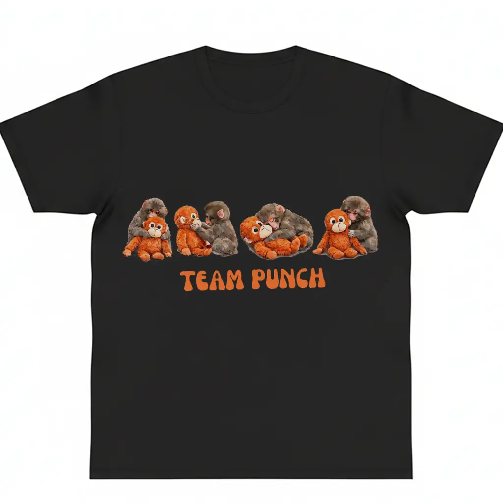Punch Monkey and plushie Cotton Graphic Shirt Viral Monkey Meme Tee Baby Monkey Plush Top Mothers Day Animal Lover Gift Cute Cozy y2k Top Trending Machine Wash Safe