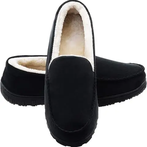 SHOESLOCKER Men's Cotton Moccasin Slide Slippers - Anti-Slip Memory Foam Active Footwear, Knit Design with Heel Collar, Thick Cushioned Warm Plush Shoes for Indoor & Outdoor Casual Use, Ideal Father's Day Gifts for Parent Him tiktokshopbacktoschool