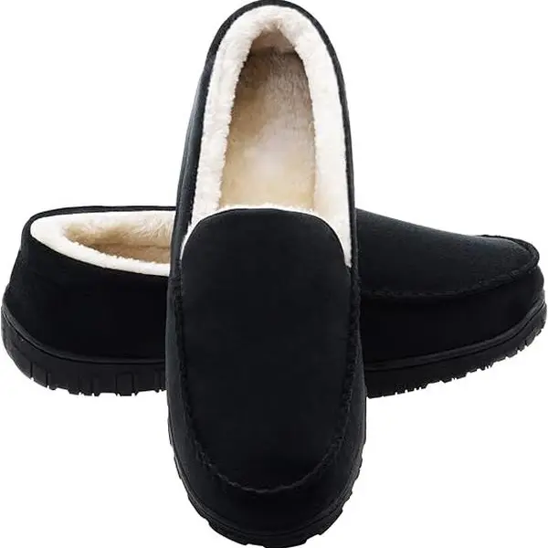 SHOESLOCKER Men's Cotton Moccasin Slide Slippers - Anti-Slip Memory Foam Active Footwear, Knit Design with Heel Collar, Thick Cushioned Warm Plush Shoes for Indoor & Outdoor Casual Use, Ideal Father's Day Gifts for Parent Him tiktokshopbacktoschool