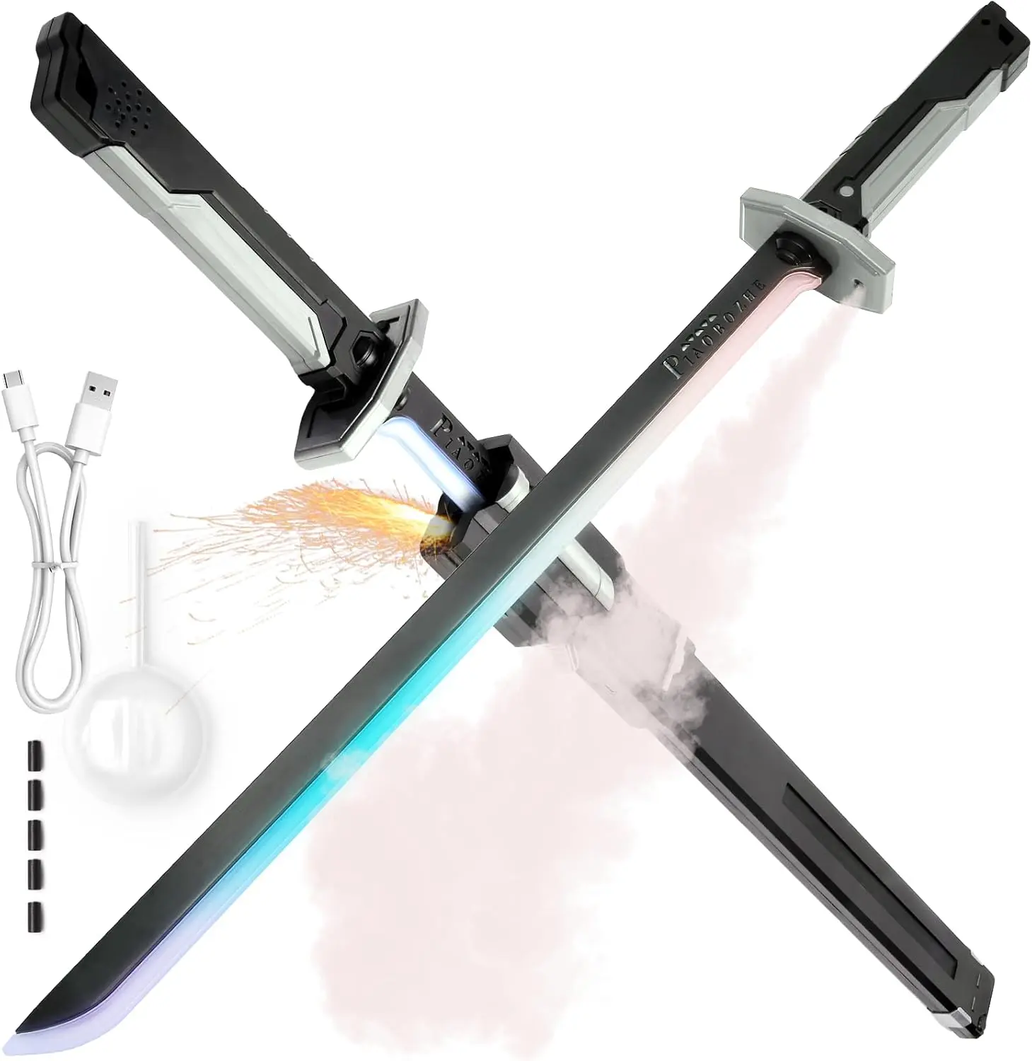 Cyberpunk Neon Lightsaber Toy, 31.5 Inch Light UpSaber with Spark Effect, Hit Sensor Sound & FogSpray Function, Type-C Rechargeable Cosplay Propfor Rave Party & Home Decor