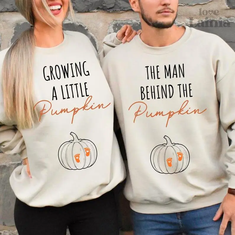 Growing A Little Pumpkin Halloween Pregnancy Announcement Sweatshirt, Pregnant Couple Halloween Costume Baby Reveal Sweatshirt Mom Maternity Shirt