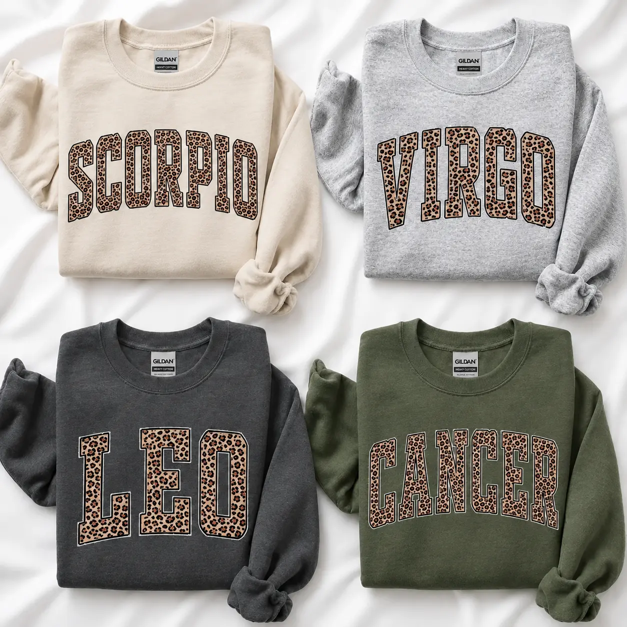 FULL 12 ZODIAC_Leopard Zodiac Sweatshirt, Scorpio Virgo Leo Cancer Crewneck, Astrology Graphic Pullover, Horoscope Star Sign Sweatshirt, Unisex Celestial Crewneck, Birthday Gift for Her or Him-DF