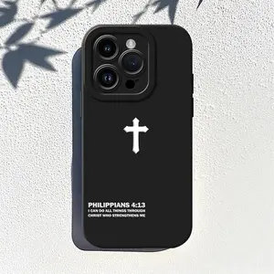 Bible Verse Cross Pattern Phone Case , Soft Silicone,Fully Protected and Shockproof Cover For iPhone 17 16 15 14 13 12 11 Pro Max Plus Air XSMAX 17e Black