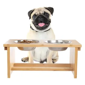 Petmaker Nonslip Bamboo Elevated Dog Bowl Set