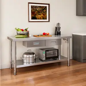 YITAMOTOR 60" X 24" Stainless Steel Table with Paper Towel Holder and 2 Drawers, NSF Work Table with Drawer, Metal Table Prep Table for Home Kitchen Restaurant Garage Warehouse