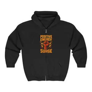 Positive Energy Fist Zip Hoodie — Retro Lightning Graphic