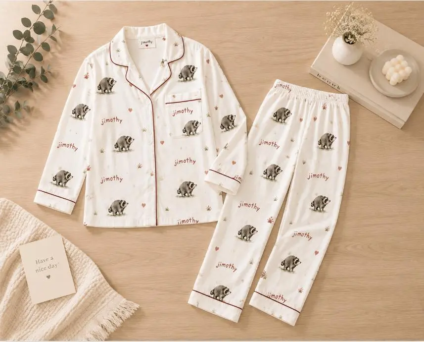 Funny Jimothy Raccoon Pajama Set for Women, Cute Button Down Short Sleeve Sleepwear, Soft Summer PJ Shorts Set, Cozy Loungewear Gift for Her