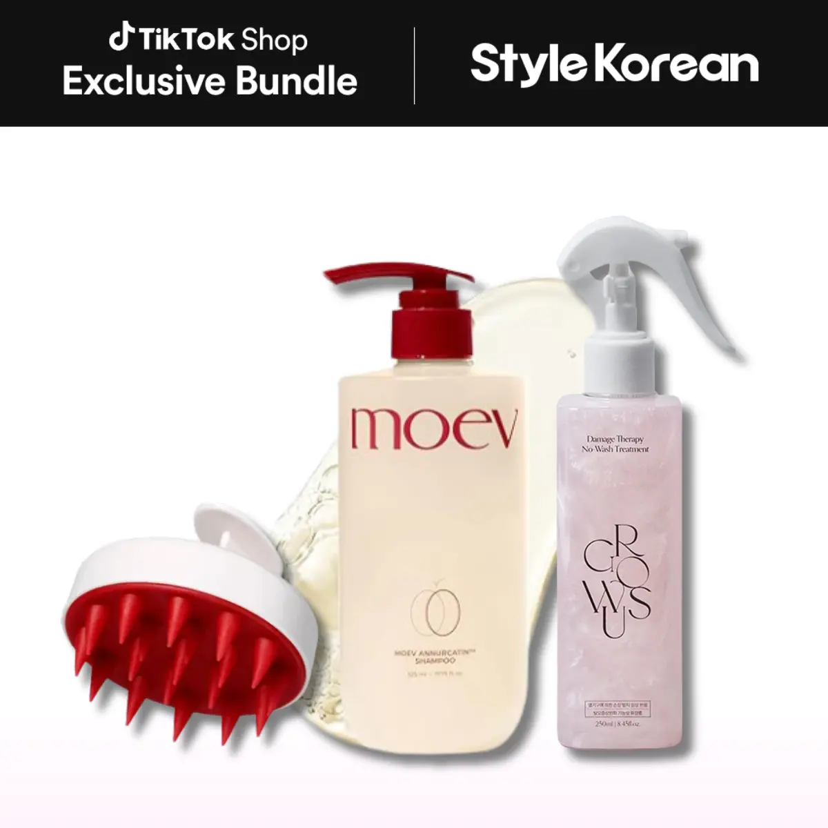 [StyleKorean] Complete Hair Repair Trio - [moev] Annurcatin Shampoo 525ml + [GROWUS] Damage Therapy No-Wash Treatment EX 250ml #Dew Rose + [moev] Scalp Brush