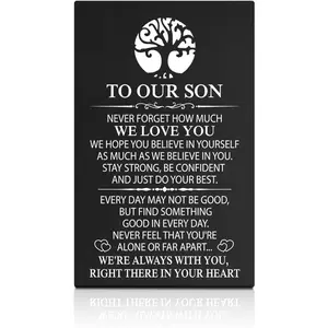 To Our Son We're Always With You Black Wallet Card, Engraved Metal Wallet Insert Card Love Notes from Mom Dad, Funny Graduation Birthday Coming of Age Wedding Freshman Gifts for Son with Love