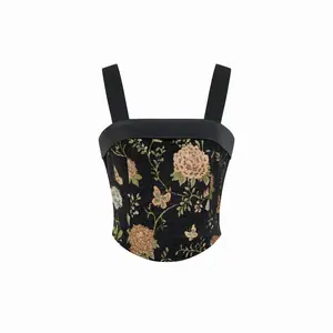 Cider Jacquard Floral Square Neck Embroidery Tank Top SummerWins Dealsforyou