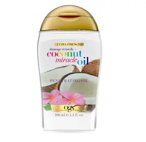 OGX Extra Strength Damage Remedy + Coconut Miracle Oil Penetrating Hair Oil Treatment, Extra Hydrating Anti-Frizz Oil for Coarse, Dry Hair, Paraben-Free, Sulfated-Surfactants Free, 3.3 Fl Oz
