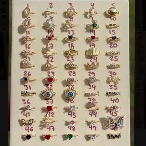 Gold Plated Adjustable Rings - Collection of 50 Unique Designs with Various Gemstone and Butterfly Motifs