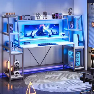 SIKAIC 78.8-Inch Large White Gaming Desk with LED Lights, Gaming Accessories for Indoor Gaming Furniture Setup