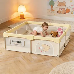 63*47in Baby Indoor play pen bed ,baby mattress， Anti-Fall Safety Guard, Toddler Walking & Crawling Fence