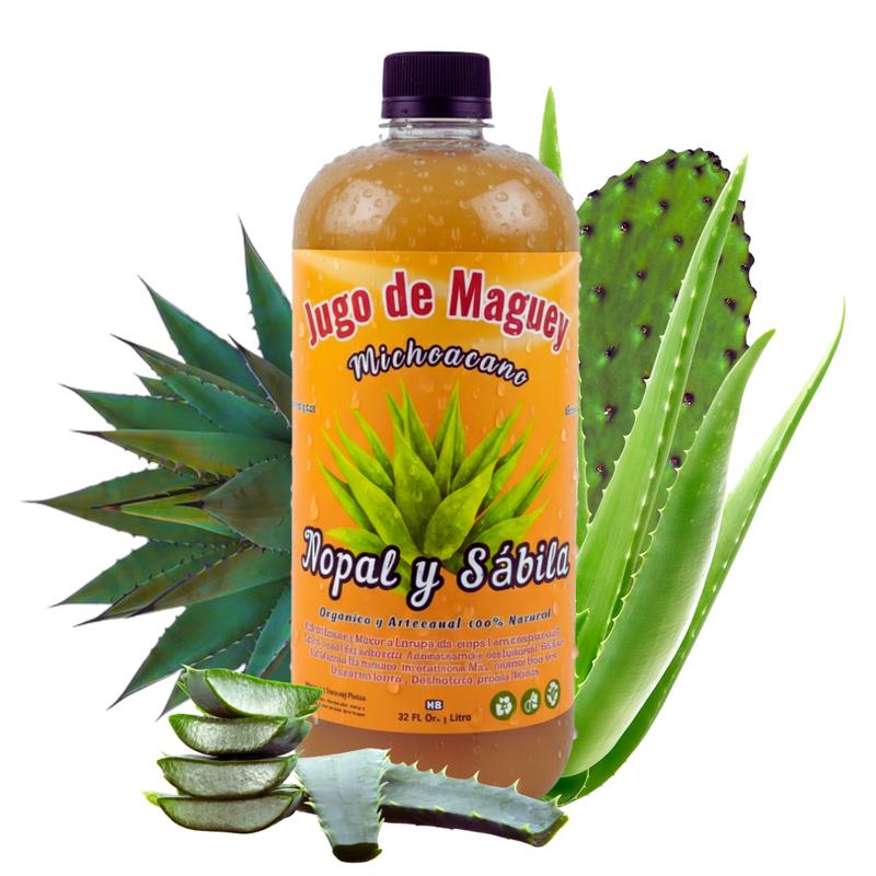 Buy One, Get One Free] Viral Jugo De Maguey - Aloe Vera + Nopal - Antioxidant Healthcare Dietary Vitamin Edible Supplement 100% Natural & Artesanal 32 Fl. Oz. Each