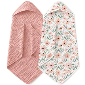 Yoofoss Baby Towels 2 Pack 100% Muslin Cotton 32x32 Inch Soft & Absorbent with Hood for Newborns, Infants, Toddlers & Kids