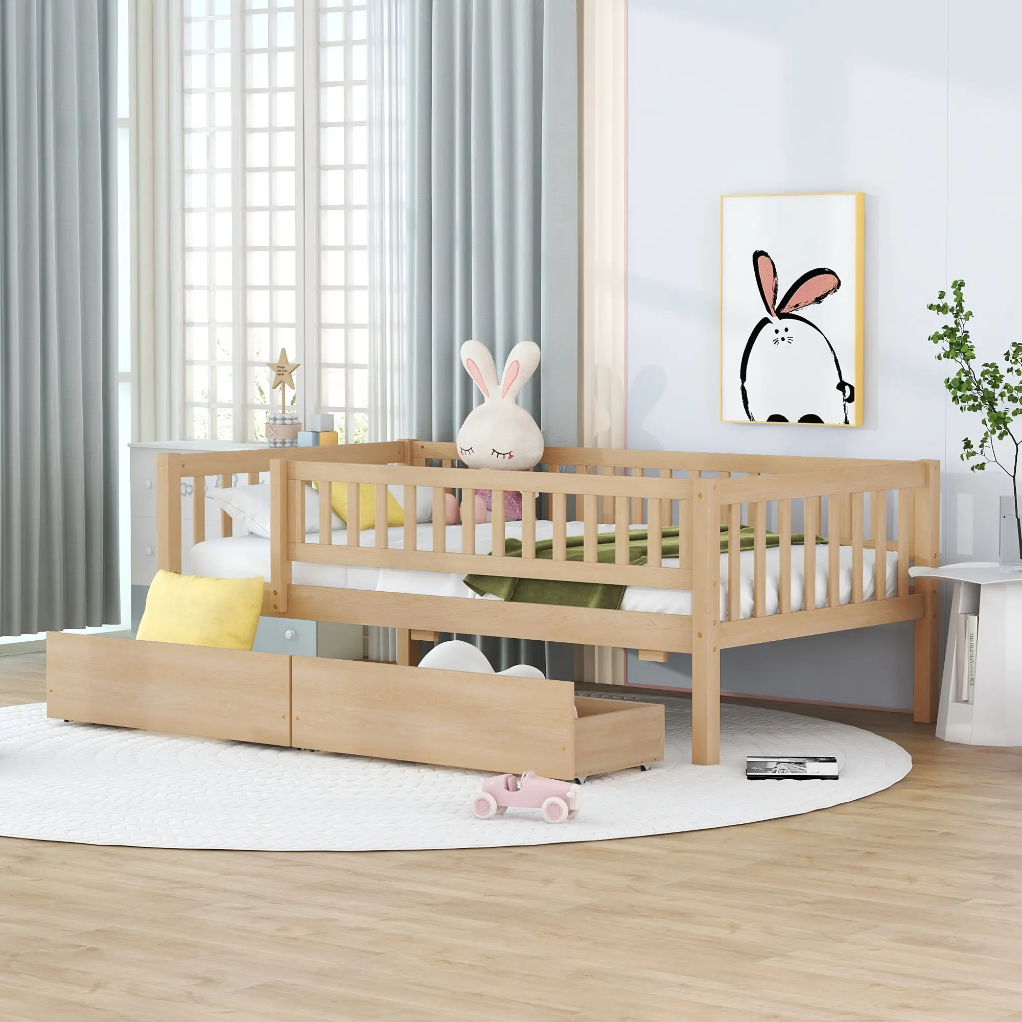 Dreamzon Twin Size Daybed Wood Bed with Two Drawers, Natural