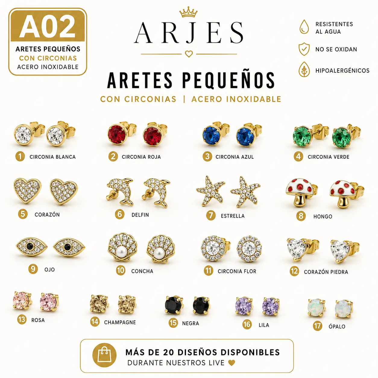 ARJES Stainless Steel Stud Earrings with CZ