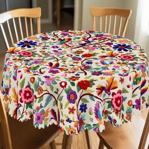 XEXSIN Mexican Style Floral Printed Tablecloth, Room Decor for Girls, Rectangle Table Cover, Holiday Party Decor, Round Table Cloth, Decoración de mantel navideño, Christmas Festive Home Outdoor Decor Gifts