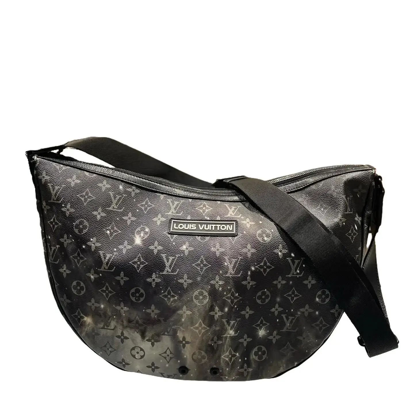 Pre-owned Louis Vuitton Coated Canvas Messenger Bags Black Monogram Galaxy Hobo Messenger Bag Durable Canvas with Galaxy Print & Adjustable Strap in G