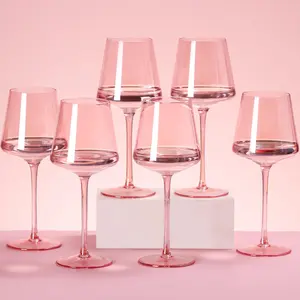 Hand Blown Pink Crystal Wine Glass Set - 6-18oz, Long Stem, Perfect for Wine Lovers, Weddings, Birthdays & Christmas Decor - Drinkware, Mugs