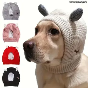 Warm Knitted Noise Protection Cap for Medium to Large Pets – Calming Ear Protection for Dogs & Cats, Soft Winter Hat for Noise Canceling, Ideal for Travel, Grooming & Loud Noises