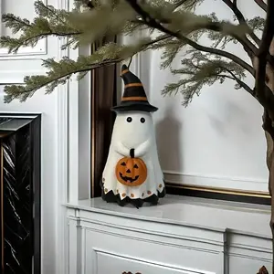 Halloween Pumpkin Statue with Witch Hat, Durable Resin Decoration, Perfect for Home & Garden, Holiday Party Decorations, Ornaments