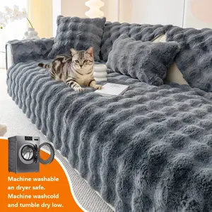 1pc Sofa Cover Faux Rabbit Long Fur, Winter Warmth, Thick Soft Plush, Pet Favorite, Furniture Protector, Home Decor