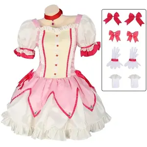 Kaname Madoka Cosplay Costume Wig Anime Puella Magi Madoka Magica Pink Ball Dress Halloween Party Uniform Outfit for Women Girl