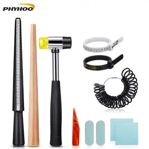 11 Pieces Us/Uk Ring Mandrel Set Size 1-13 With Half Size Ring Sizer Gauge Adjuster Hammer Polishing ToolIdeal for jewelry making and DIY craft enthusiasts