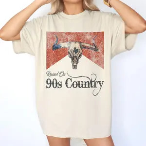 Distressed Vintage Style Raised on 90s Country Tshirt, Oversized Country Concert Tee, Western Cowgirl Style T-shirt, Nashville Girls Trip, Gift