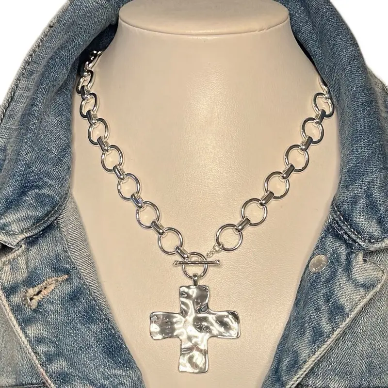 Macy Cross Necklace - Casual Metal Coating Silver Cross Pendant, Durable Chain & Link Necklace for Daily Everyday Wear, Elegant, Macy Necklace