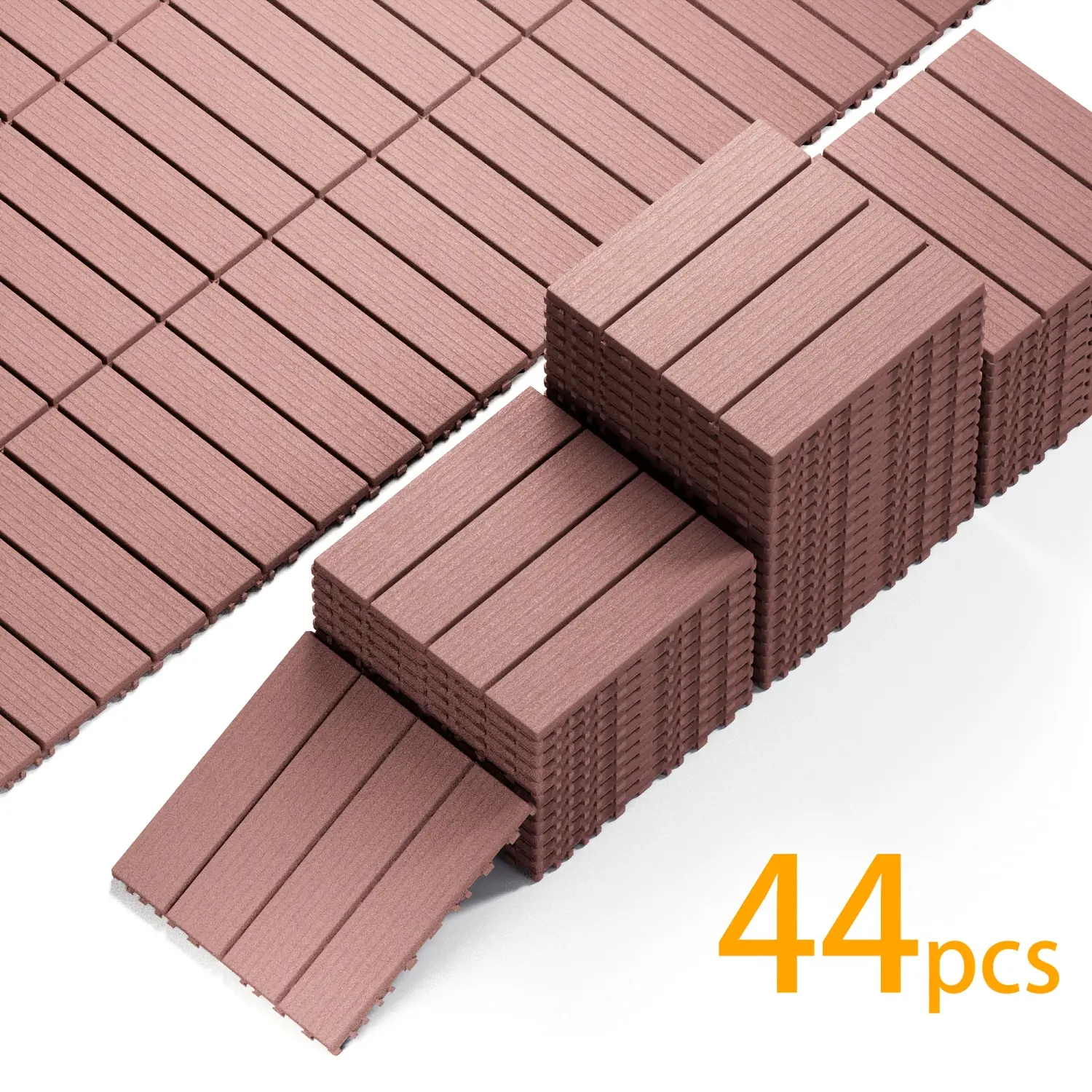44-Pcs PP Plastic Seamless Interlocking Patio Tiles Box Set (12x12 in, 0.8 in) - Waterproof, Slip-Resistant Outdoor Flooring, Easy Snap Installation, Easy to Care for, Long-Lasting for Decks, Pools