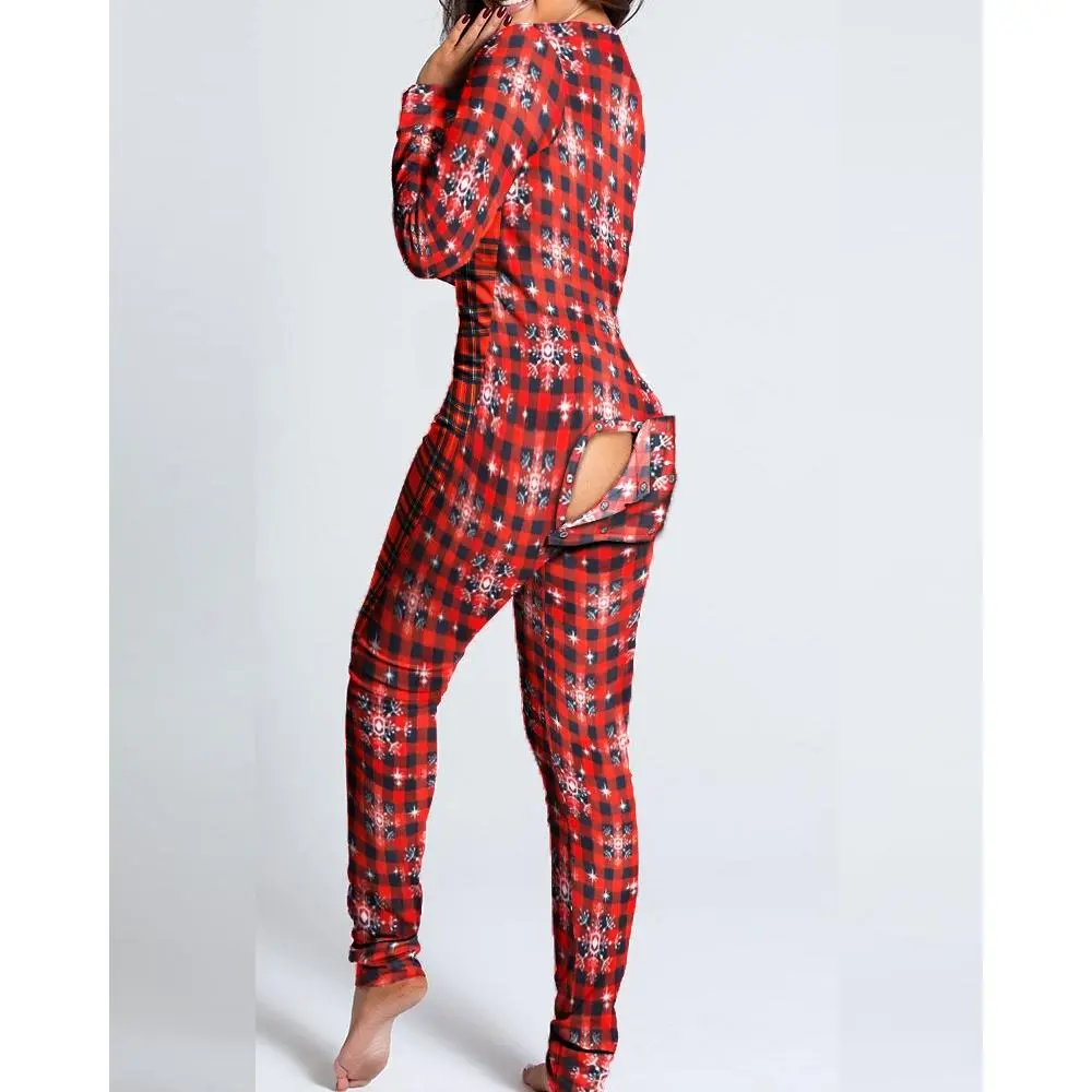 Women'S Sleeping Romper, Christmas Pajamas, Long Sleeve V-Neck Printed Loose Detachable Crotch Elastic Home Clothes Women'S Sleeping Romper, Christmas Pajamas, Long Sleeve V-Neck Printed Loose Detachable Crotch Elastic Home Clothes