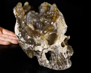 Giant 8.0" Agate Geode Carved Crystal Skull, Super Realistic, Crystal Healing