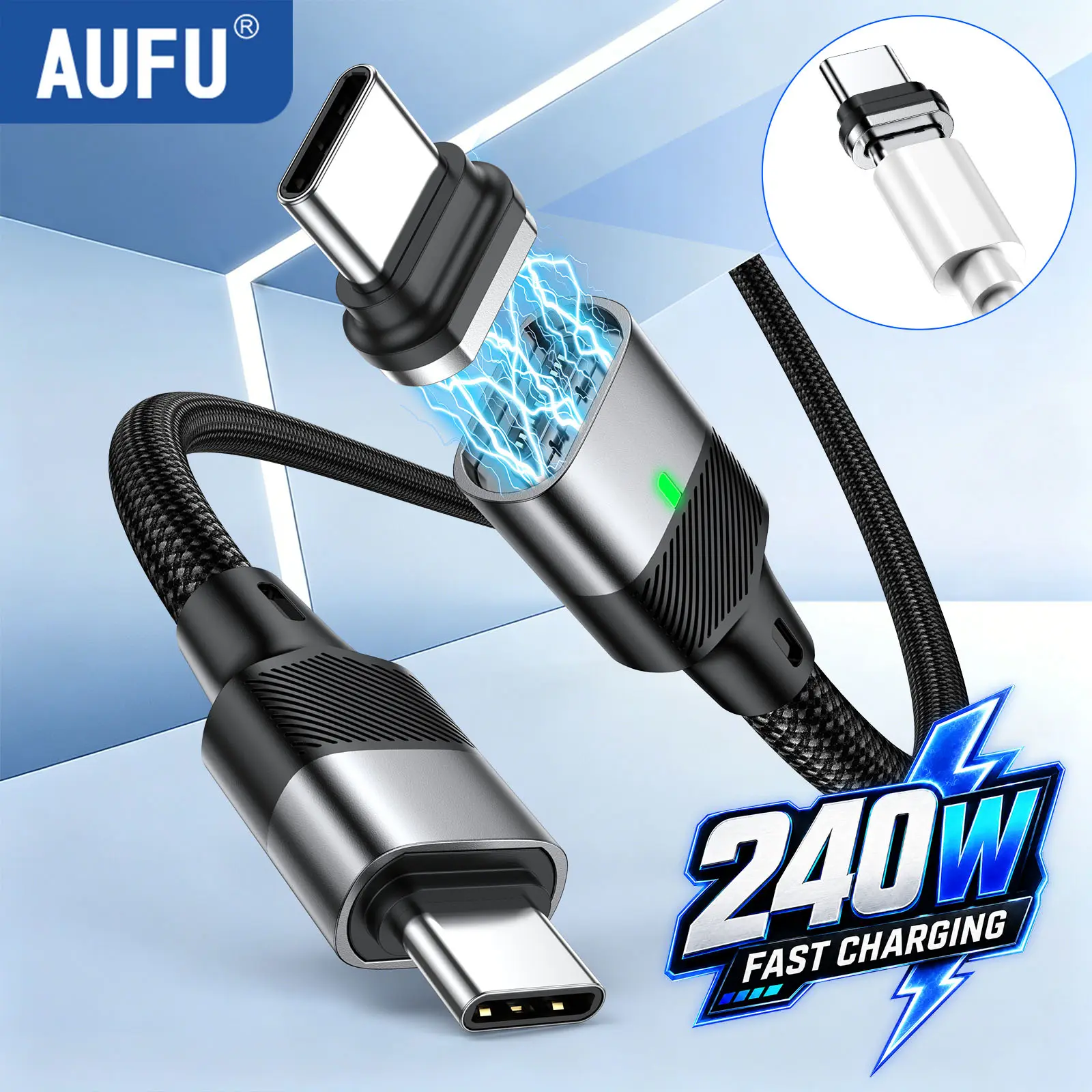 24Pin 2-in-1 Magnetic Charging Cable Fast Charge Data Transfer Cord with Detachable USB C and TypeC Connector for iPhone Android
