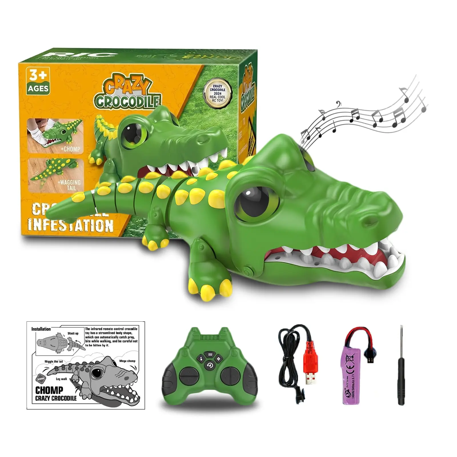 2.4GHz Remote Control Crocodile Robot Toy - Rechargeable Battery, Programmable RC Alligator with Realistic Biting Action, Roaring Sound Effects, STEM Play Prank Toy for Kids (Batteries Only, Christmas/Birthday Gift, Unisex, Cells Included)
