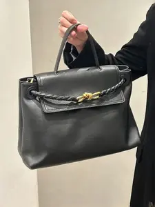 Elegant Leather Tote Bag with Buckle, Large Capacity Genuine Leather Crossbody Shoulder Handbag, Versatile Fashion Accessory