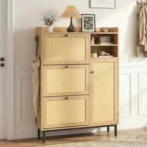 Garvee Shoe Cabinet for Entryway with 3 Flip Drawers, Slim Narrow Freestanding Shoe Storage Organizer with Metal Legs, Ideal for Hallway, Entryway, and Foyer, Available in Dark Cherry Finish