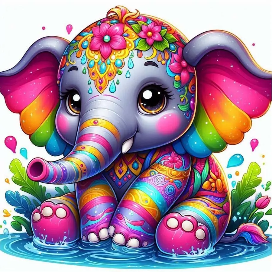 5D DIY Craft Full Drill Round Diamond Painting - Diamond Art Painting Kit Colorful Elephant Mosaic, Canvas, Diamond Pattern Design - DIY Decorative Painting, Home Wall Decor, Suitable for Halloween and Christmas, Birthday and Anniversary Gifts