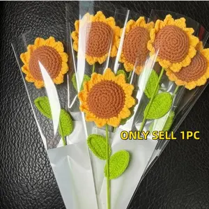 1pcs Hand - woven Artificial Sunflower, Ideal Graduation Season Gift, Cute Crochet with Encouragement Card, Mini Creative Gift for Friend & Lover, Family, Party Decoration, Encouraging Birthday Gift