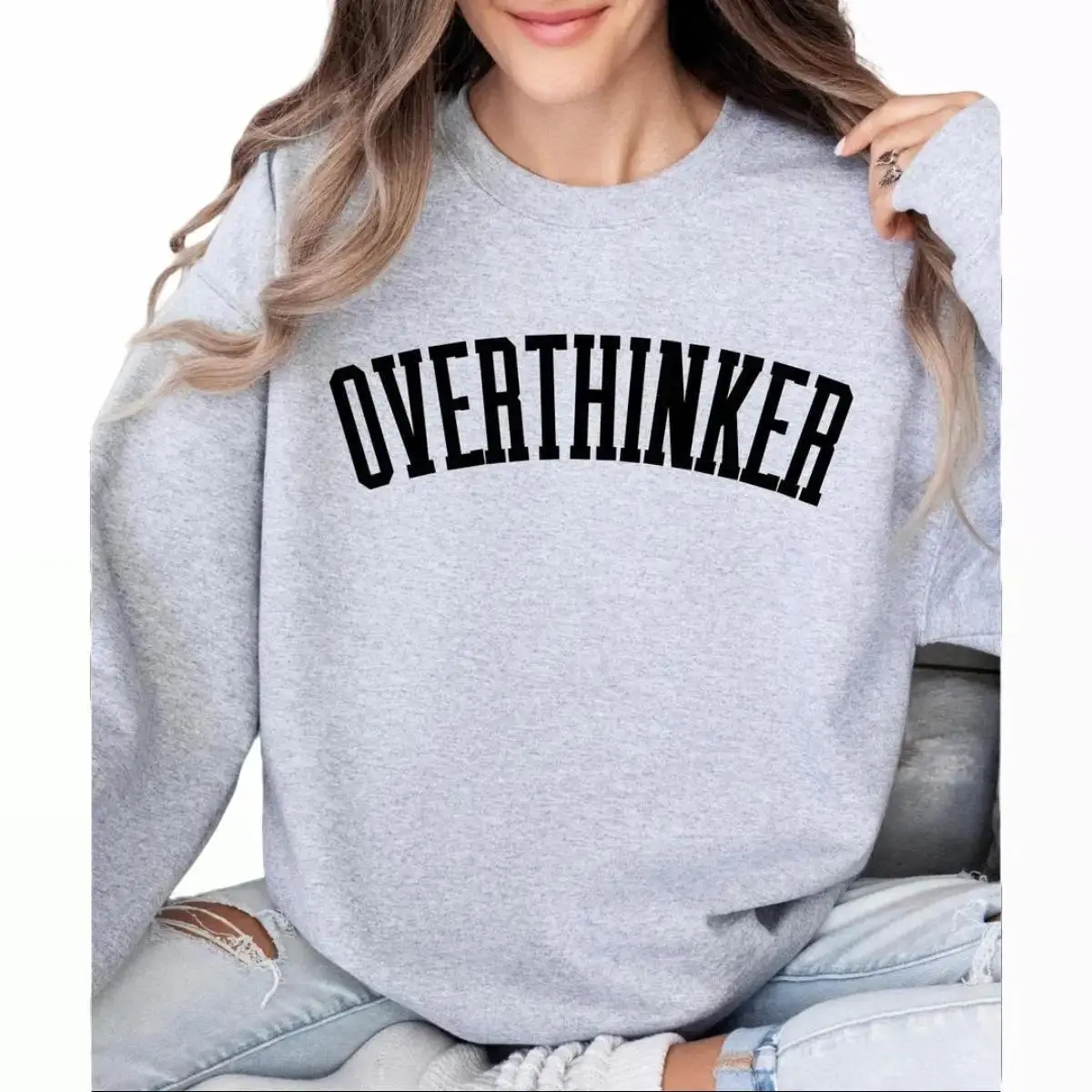 Overthinker Gray Sweatshirt, Overthinker Sweatshirt For Women, Winter Sweatshirt, Womenswear