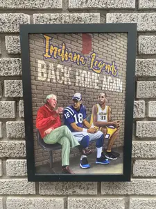 Poster!!!Indiana Legends Peyton Manning Reggie Miller Bobby Knight Framed Picture Print
