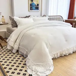 White Comforters  Size Set,  Boho Chic Farmhouse Bedding Sets Shabby Ruffle  Bed Comforter Bedding 3PCS1 Comforter and 2 Pillowcases