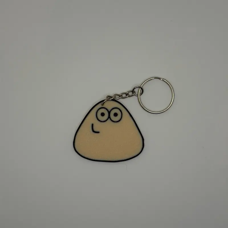 3D Printed Pou Keychain – Handmade Character Key Ring
