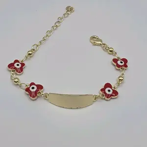 Turkish Fashion Style Bracelet with Red Butterfly Eye Charms and Gold Chain Design 6"inches kids zises ENGRAVING AVAILABLE